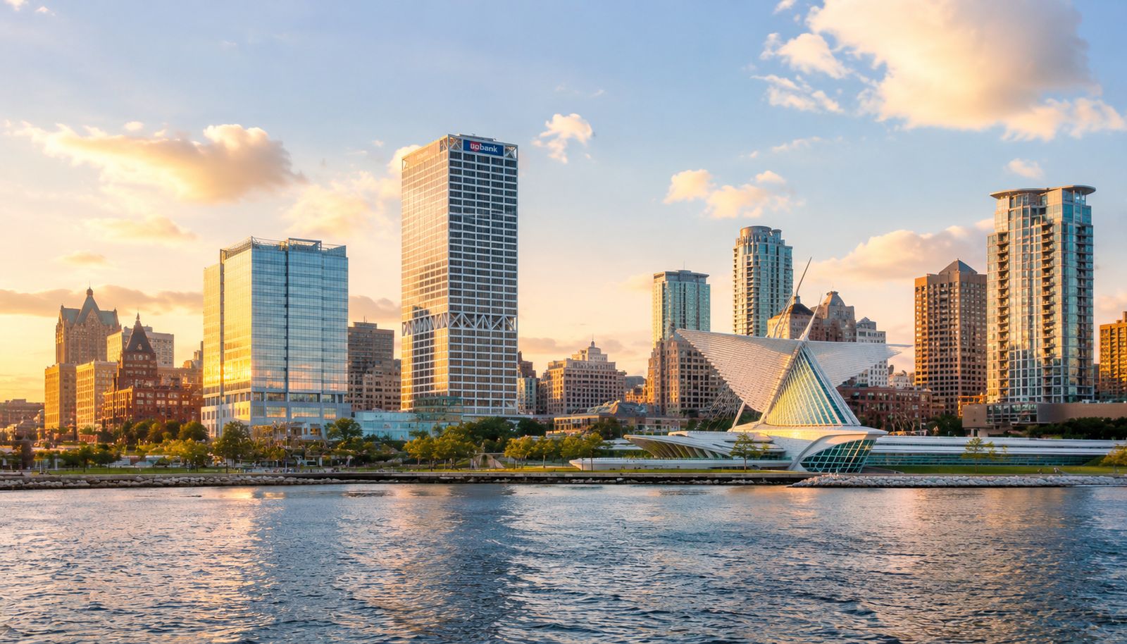 Milwaukee skyline with Lake Michigan and the Milwaukee Art Museum